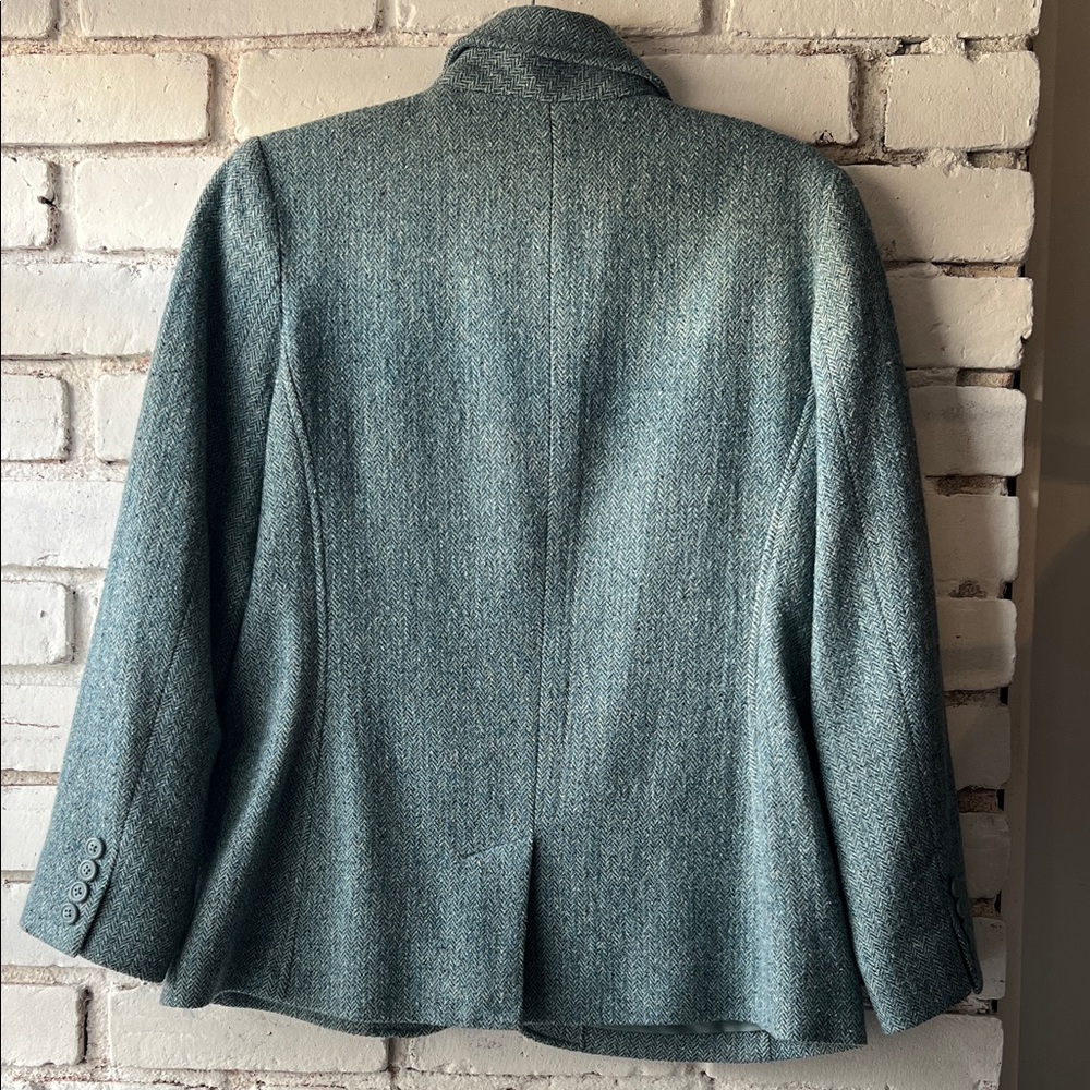 LL bean textured Women's Blue-Green Wool silk Blend Blazer - Picture 9 of 9